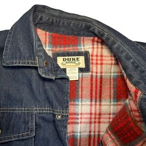 Vintage Duke Haband Denim Shirt Jacket Hackett Plaid Lined Workwear Mens Size XL